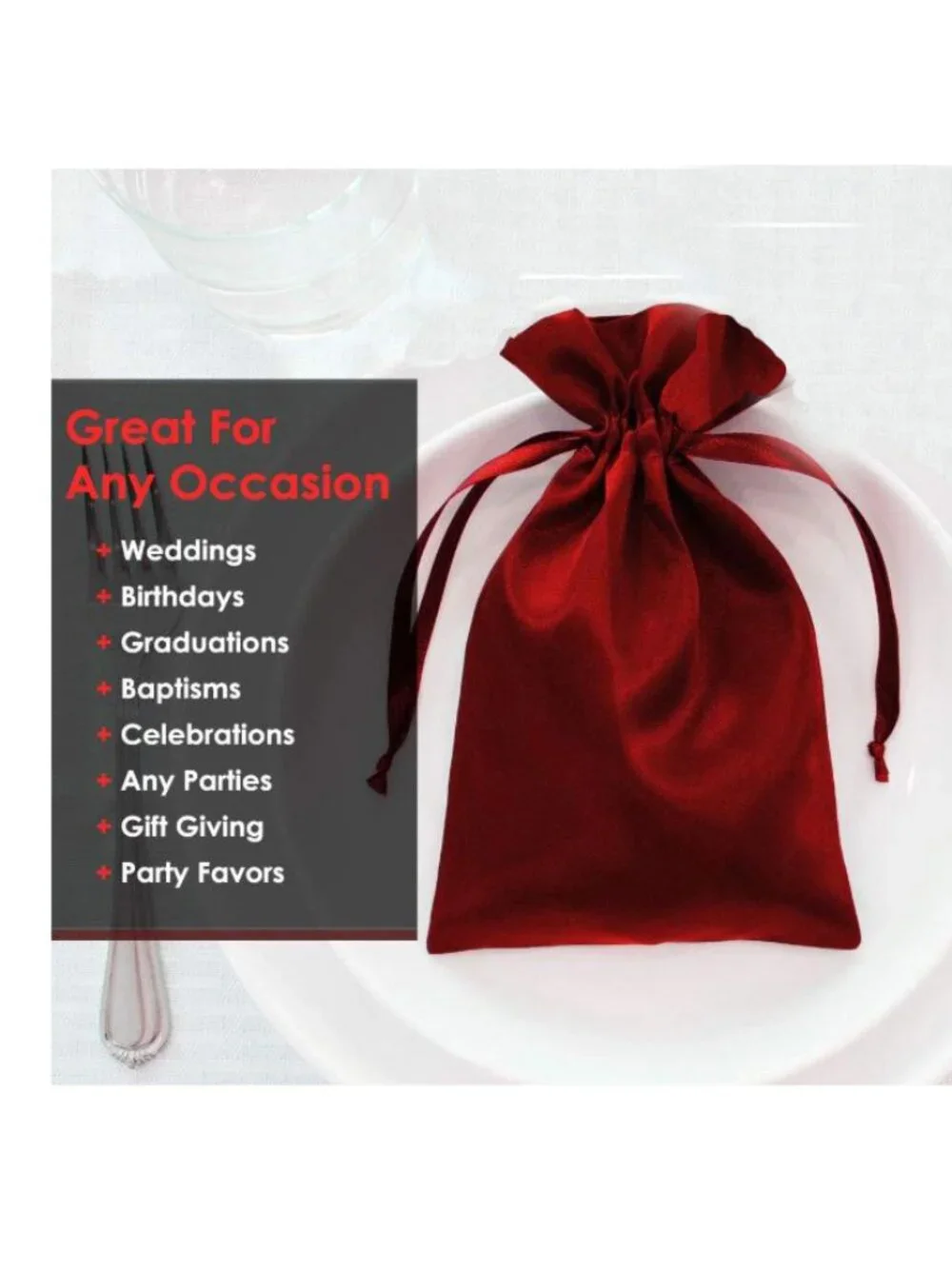 New in Bag-Set of 9 Large Wine-Colored Satin Drawstring Gift Bags (6.5